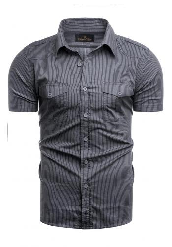Pásikavá pánská košile tmavě šedé barvy s kapsami na hrudi