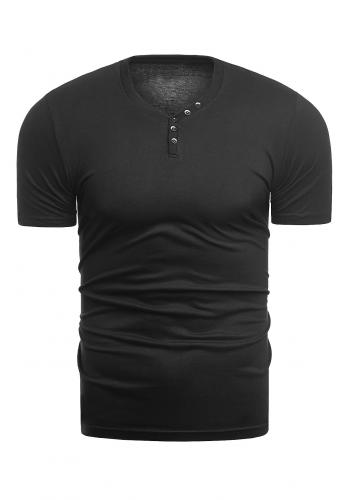 Bavlněné pánské tričko černé barvy s ozdobnými knoflíky ve slevě