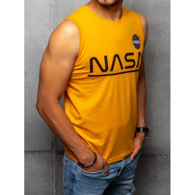 Módní pánské tričko hořčicové barvy s potiskem NASA