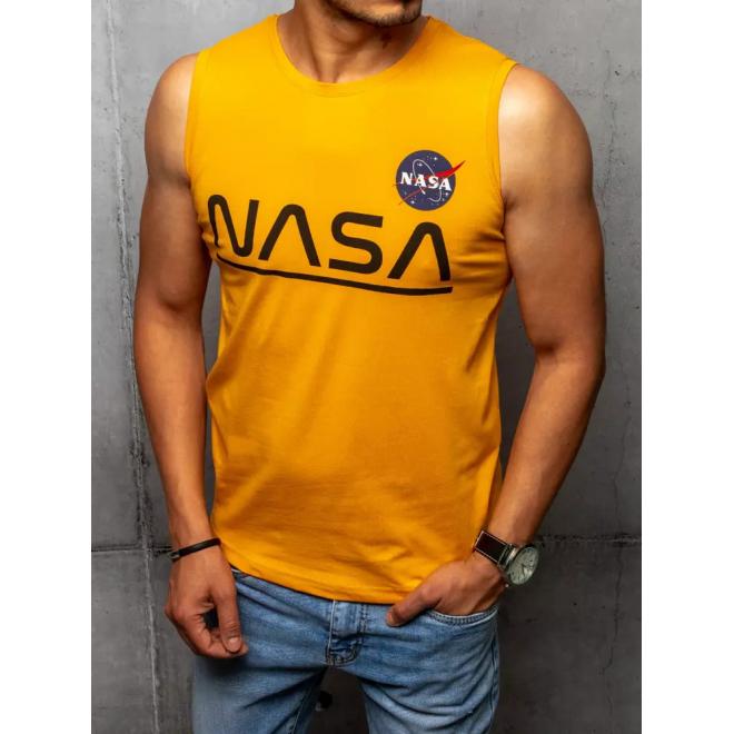 Módní pánské tričko hořčicové barvy s potiskem NASA