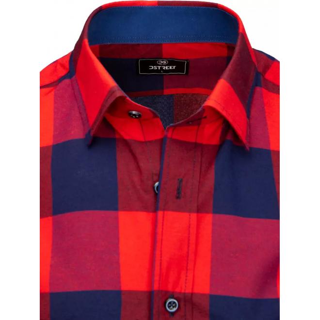 Pánská kostkovaná košile s krátkým rukávem v modro-červené barvě