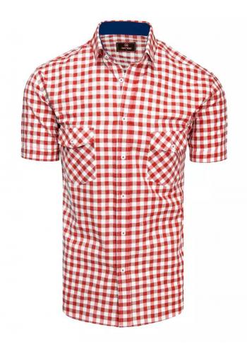 Pánská kostkovaná košile s krátkým rukávem v červeno-bílé barvě