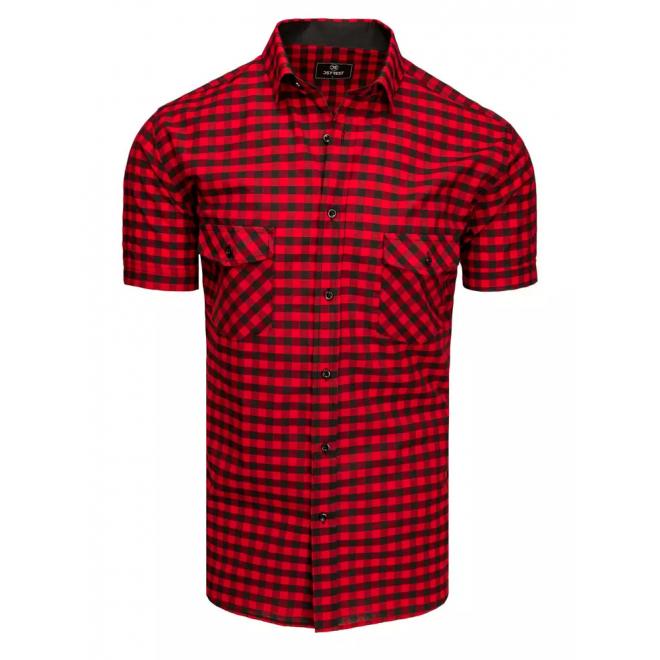 Černo-červená kostkovaná košile s krátkým rukávem pro pány