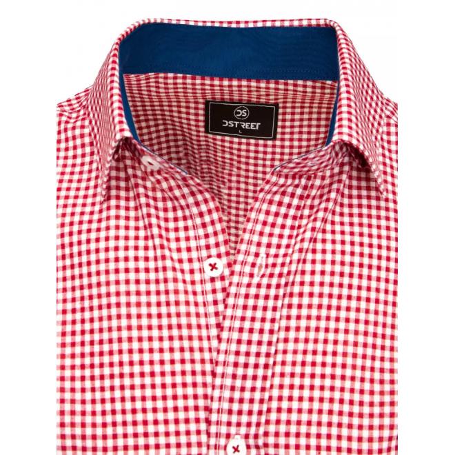 Pánská kostkovaná košile s krátkým rukávem v červeno-bílé barvě