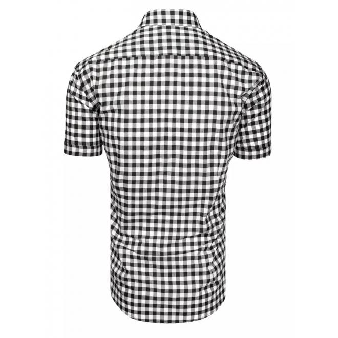 Pánská kostkovaná košile s krátkým rukávem v černo-bílé barvě