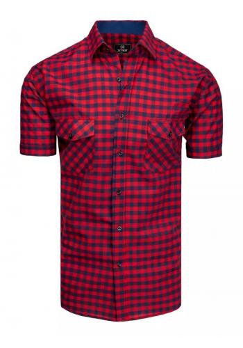 Kostkované pánské košile modro-červené barvy s krátkým rukávem