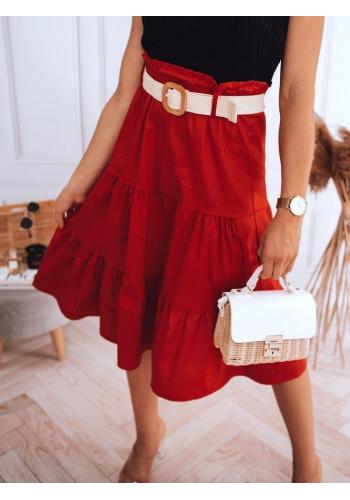 Midi dámská sukně červené barvy s pleteným páskem