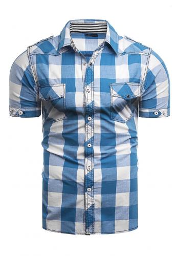 Pánská kostkovaná košile s krátkým rukávem v světle modré barvě