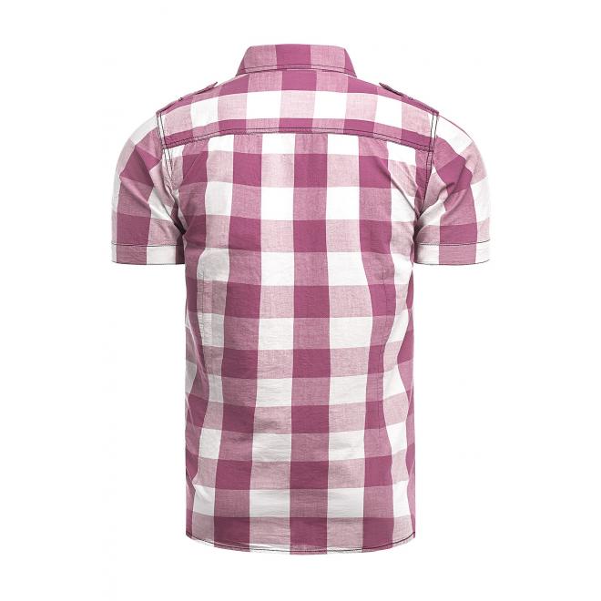 Světle růžová kostkovaná košile s krátkým rukávem pro pány