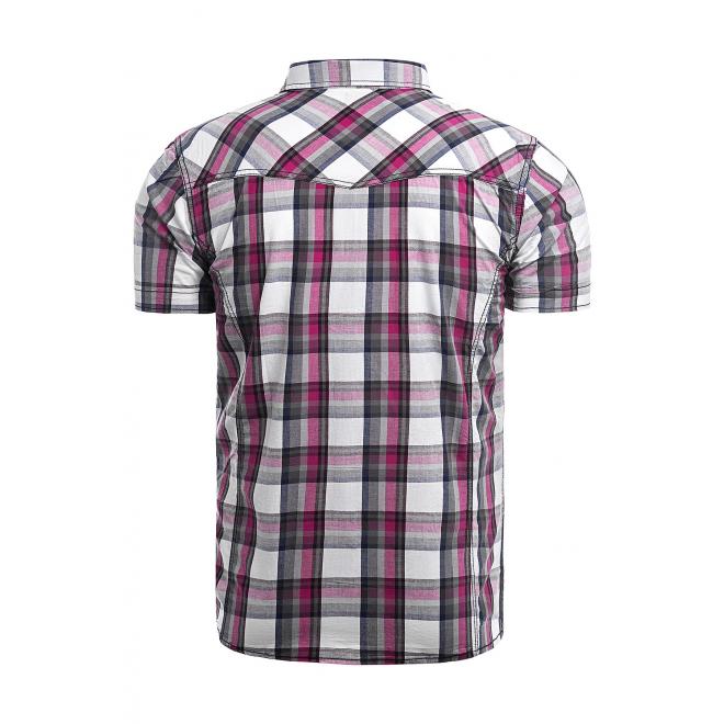 Károvaná pánská košile tmavě růžové barvy s krátkým rukávem
