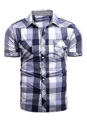 Pánská kostkovaná košile s krátkým rukávem ve fialové barvě