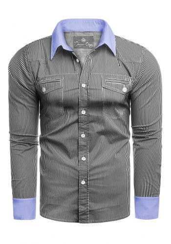Pánská pásikavá košile s kapsami na hrudi v šedé barvě
