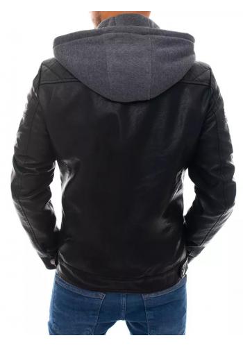 Černá kožená bunda s teplákovou kapucí pro pány