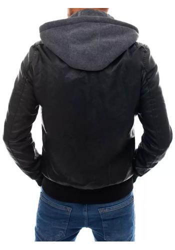 Kožená pánská bunda černé barvy s odepínací kapucí