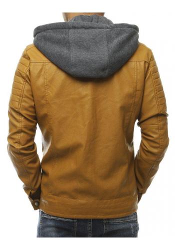 Khaki kožená bunda s prošívanými detaily pro pány