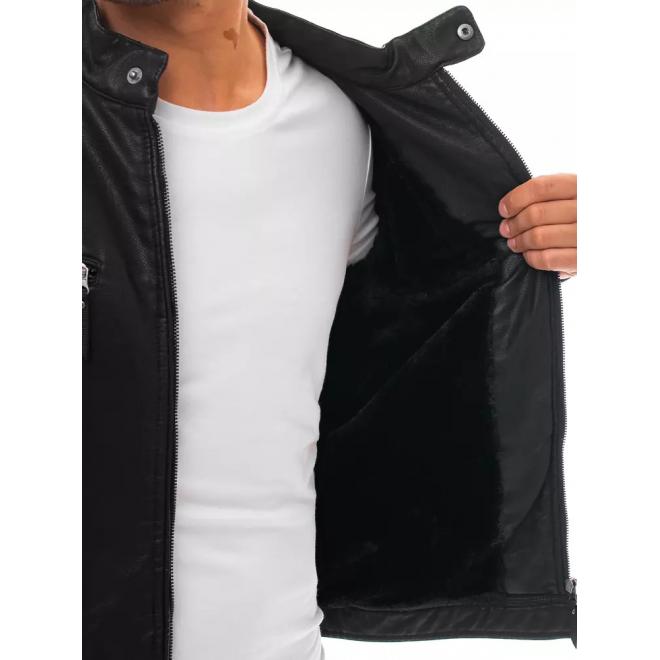 Oteplená pánská kožená bunda černé barvy