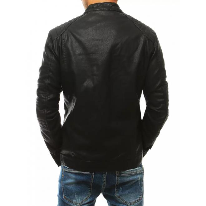 Oteplená pánská kožená bunda černé barvy