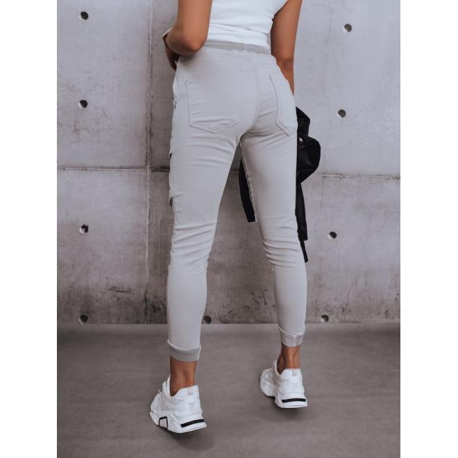 Sportovní dámské kalhoty světle šedé barvy s gumou v pase