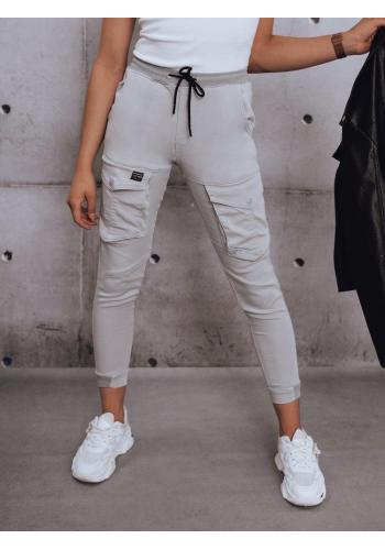 Sportovní dámské kalhoty světle šedé barvy s gumou v pase
