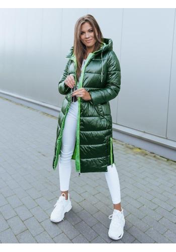 Dlouhá dámská bunda zelené barvy na zimu