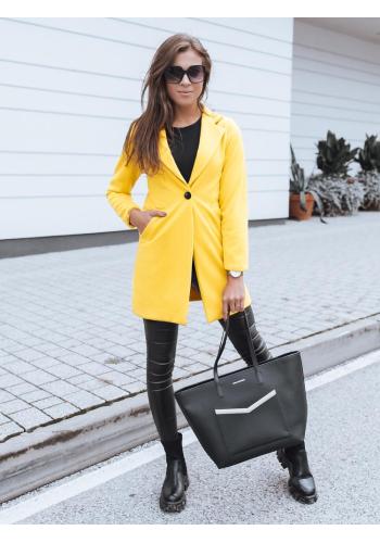 Klasické dámské kabáty žluté barvy s límcem