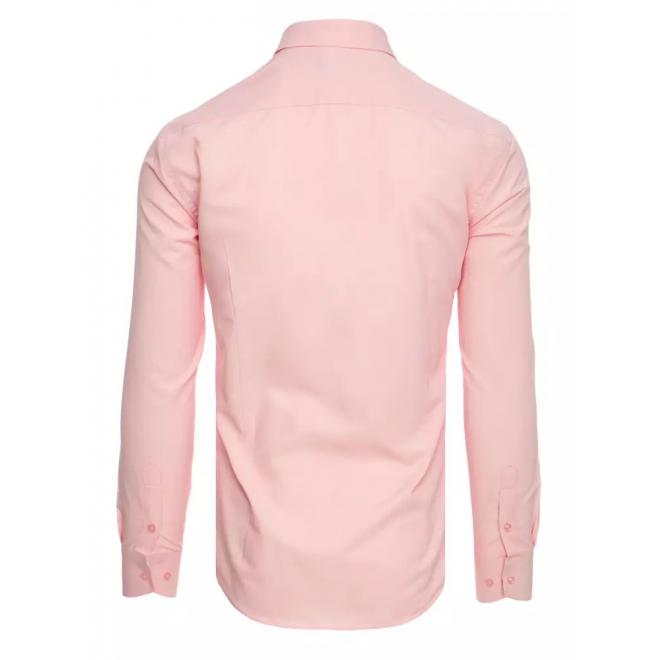 Hladká pánská košile růžové barvy s dlouhým rukávem