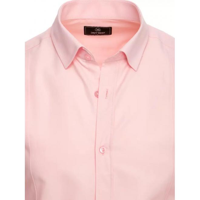 Hladká pánská košile růžové barvy s dlouhým rukávem