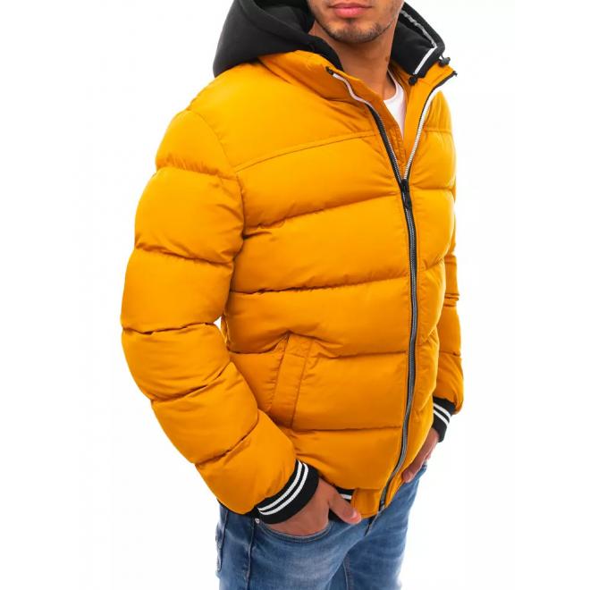 Žlutá prošívaná bunda na zimu pro pány