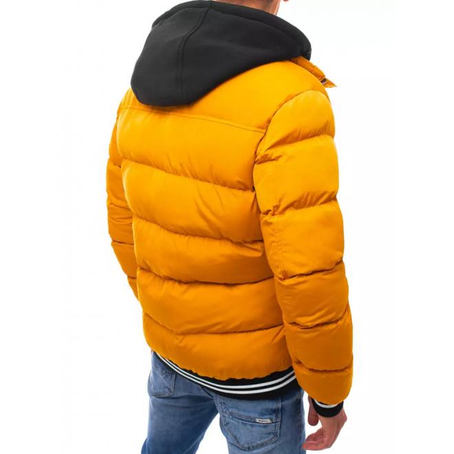 Žlutá prošívaná bunda na zimu pro pány