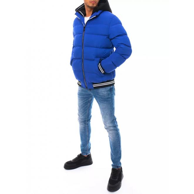 Prošívaná pánská bunda modré barvy na zimu