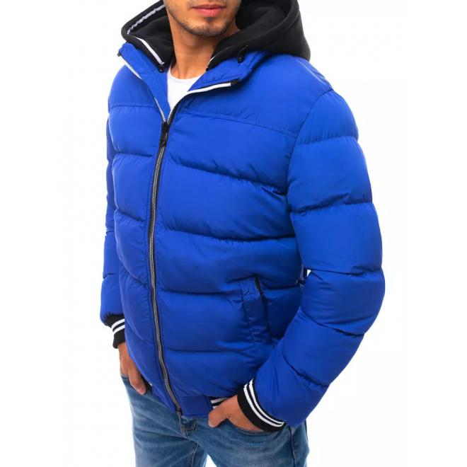 Prošívaná pánská bunda modré barvy na zimu
