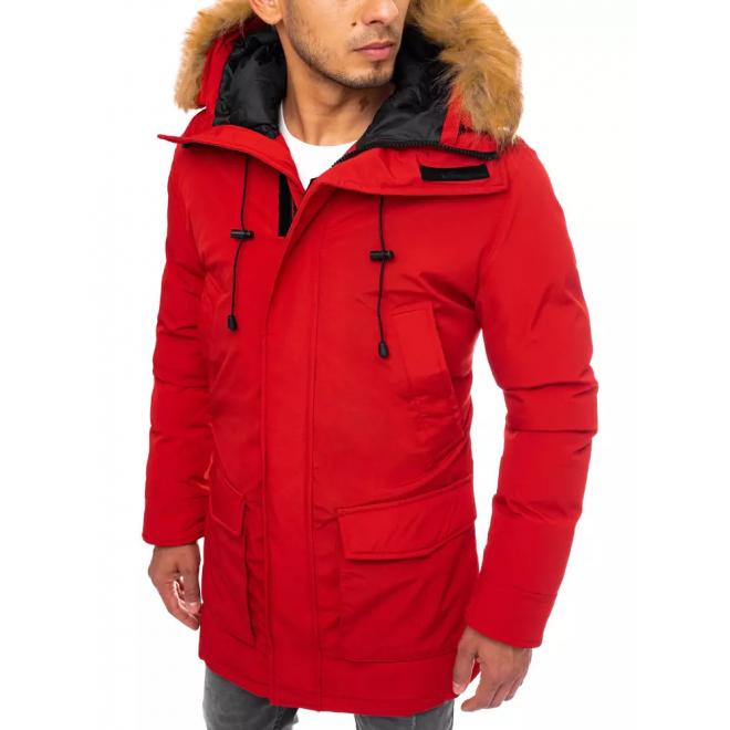 Červená zimní bunda s delším střihem pro pány