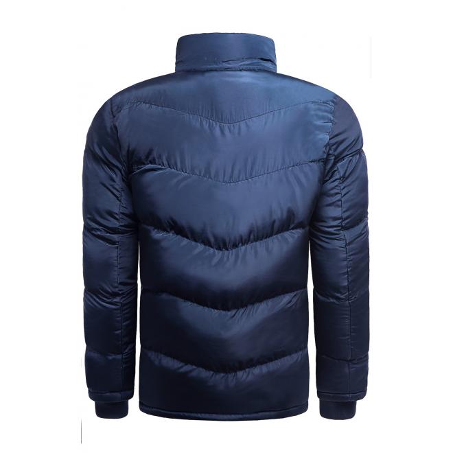 Pánská zimní bunda s prošíváním v modro-hnědé barvě