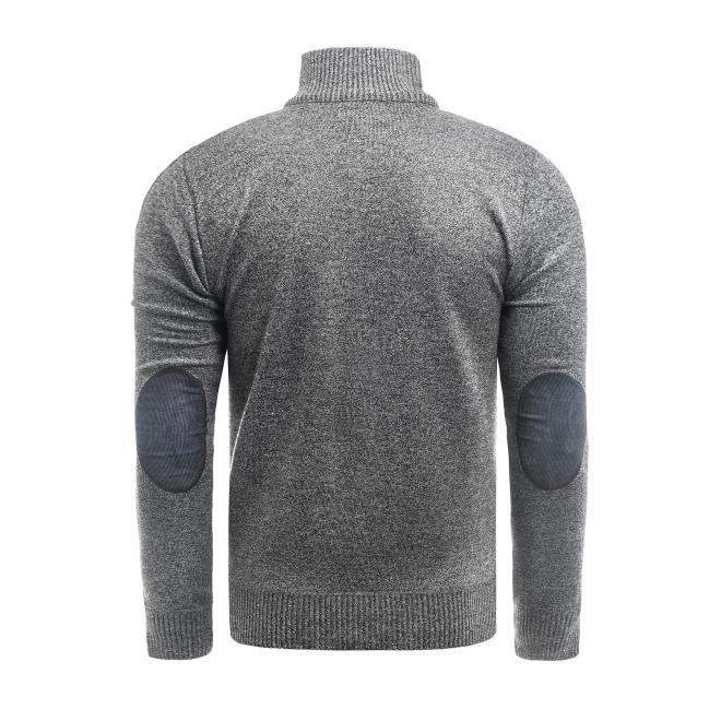 Pánský zapínaný svetr se záplatami na loktech v šedé barvě