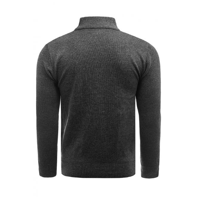 Pánský podzimní svetr s výstřihem na zip v tmavě šedé barvě