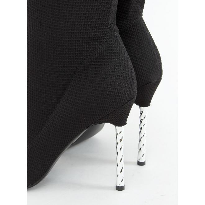 Dámské elastické kozačky nad kolena se stříbrným podpatkem v černé barvě