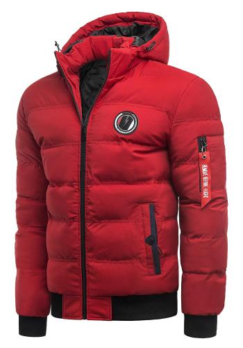 Červená prošívaná bunda na zimu pro pány