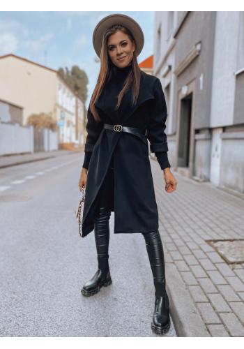 Černý klasický kabát s páskem pro dámy