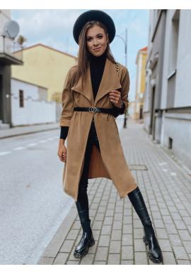 Klasický dámský kabát hnědé barvy s páskem