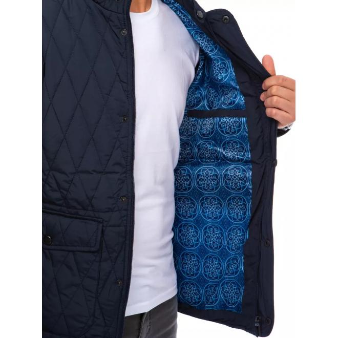 Pánská prošívaná bunda na přechodné období v tmavě modré barvě
