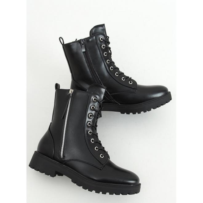Dámské vojenské boty se stříbrným zipem v černé barvě