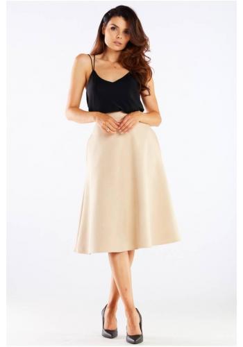 Midi dámská sukně béžové barvy s rozšířeným střihem