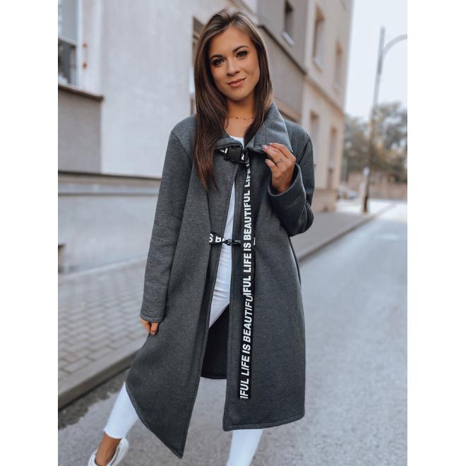 Tmavě šedý asymetrický kabát s límcem pro dámy