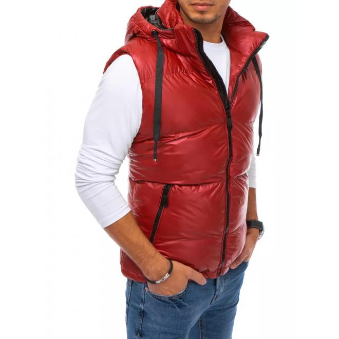 Červená prošívaná vesta s odepínací kapucí pro pány