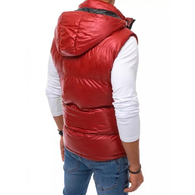Červená prošívaná vesta s odepínací kapucí pro pány