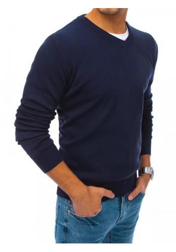 Pánský módní svetr s véčkovým výstřihem v tmavě modré barvě