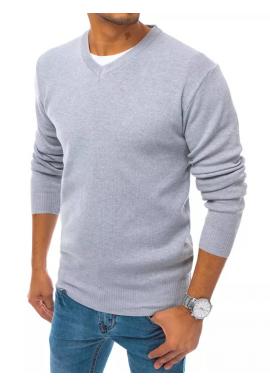 Světle šedý módní svetr s véčkovým výstřihem pro pány