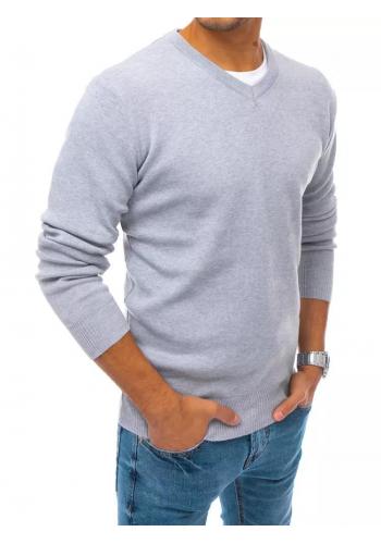Světle šedý módní svetr s véčkovým výstřihem pro pány