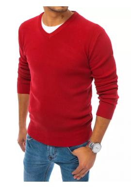 Módní pánský svetr červené barvy s véčkovým výstřihem