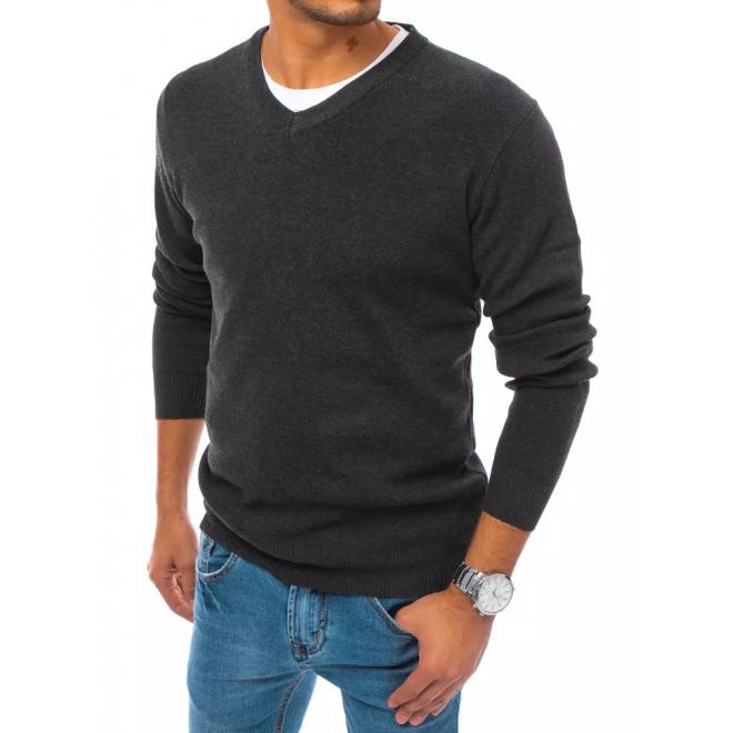 Tmavě šedý módní svetr s véčkovým výstřihem pro pány